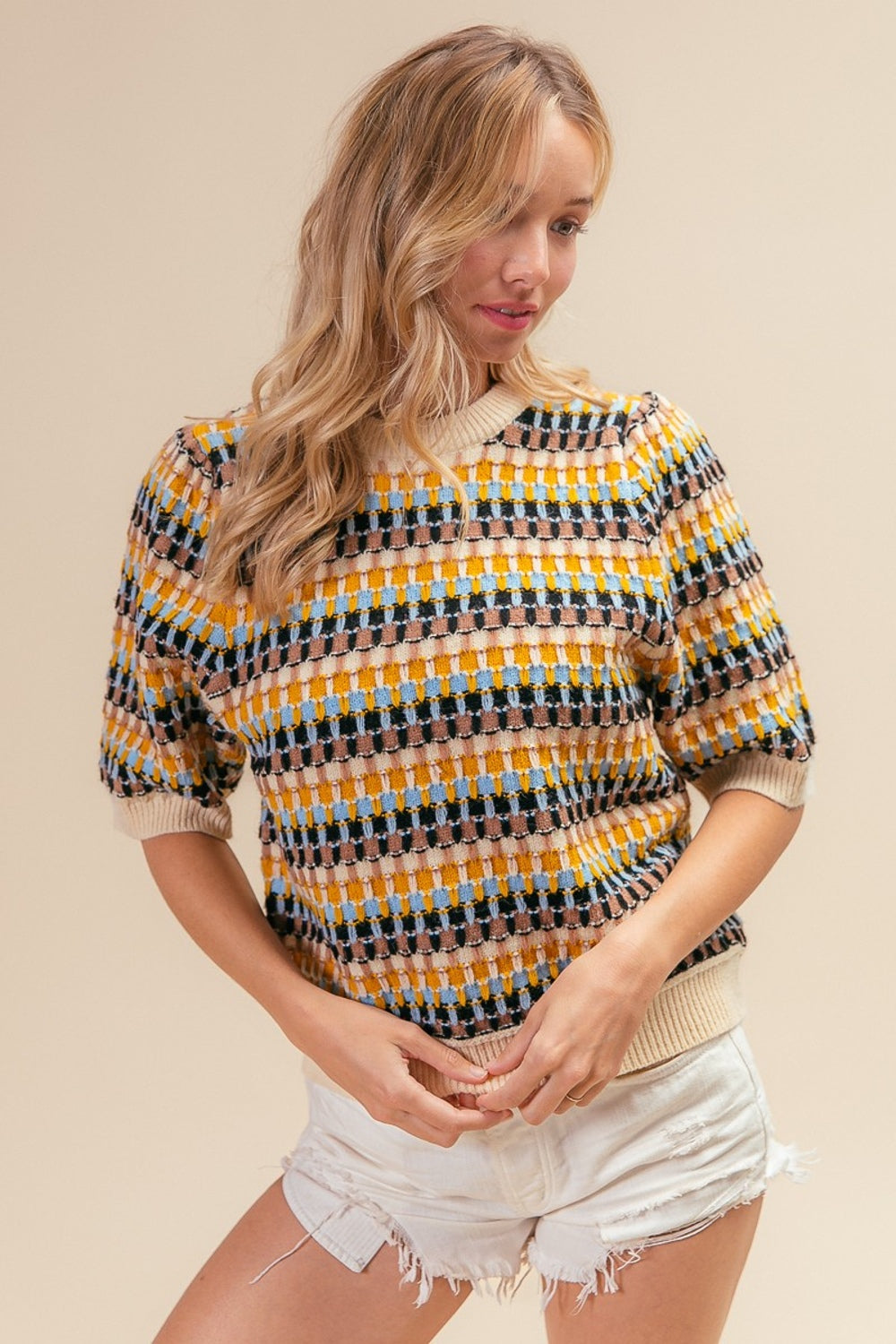 BiBi Multi Color Half Sleeve Sweater - NeoKira Unlimited