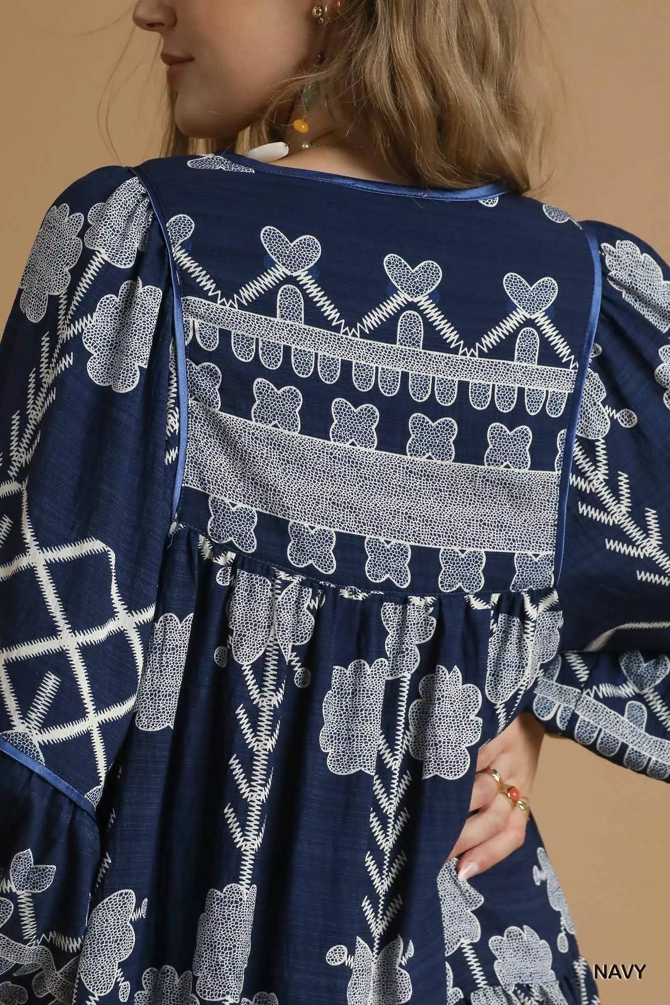 Umgee Tribal Print Dress With Tie Neck Boho Chic - NeoKira Unlimited