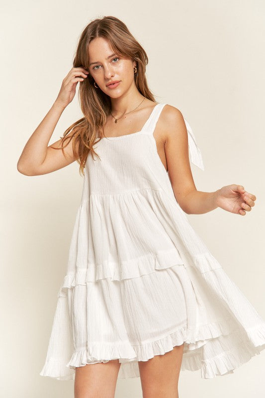 Jade By Jane Cotton Square Neck Ruffle Dress | Romantic Boho Flowy Style - NeoKira Unlimited