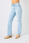 Judy Blue Full Size High Waist Distressed Straight Jeans Jeans Trendsi   