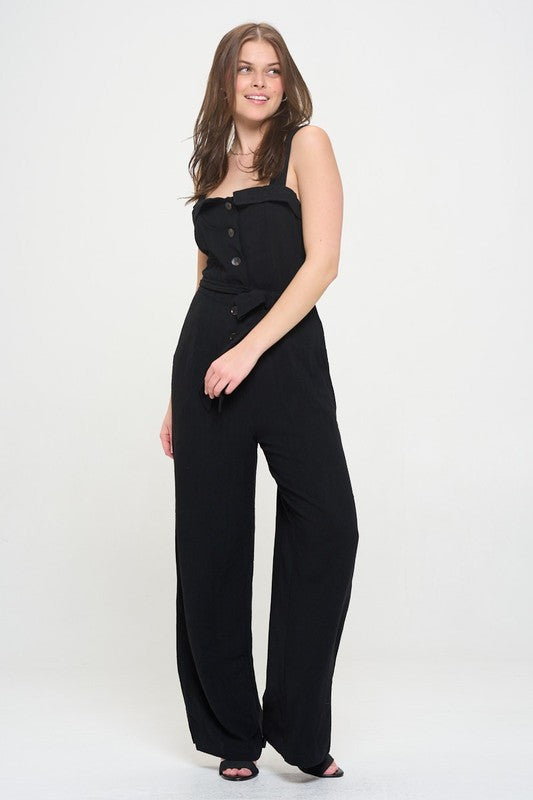 Jade By Jane Boho Luxe Square Neck Belted Jumpsuit | Linen Blend - NeoKira Unlimited