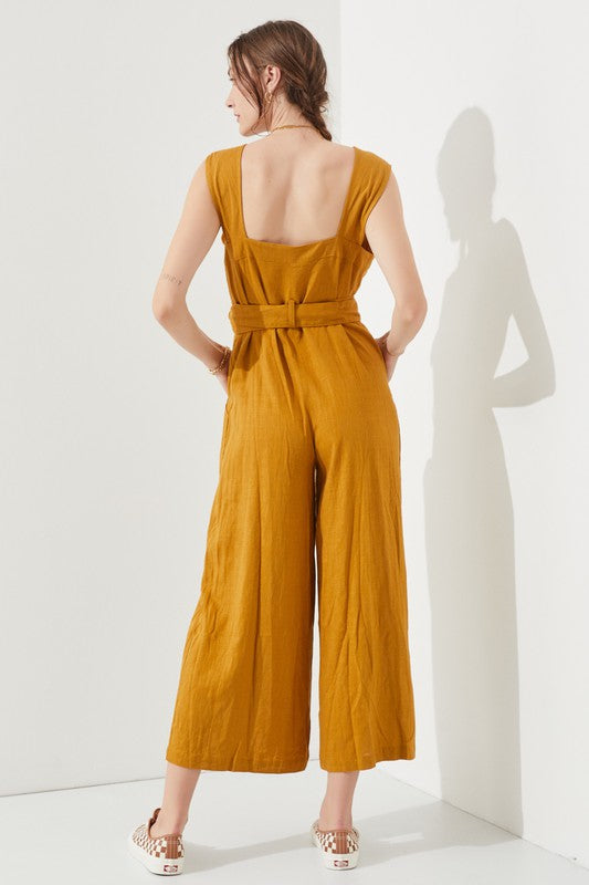 Jade By Jane Linen Blend Belted Utility Jumpsuit | Effortless Boho Chic Style - NeoKira Unlimited