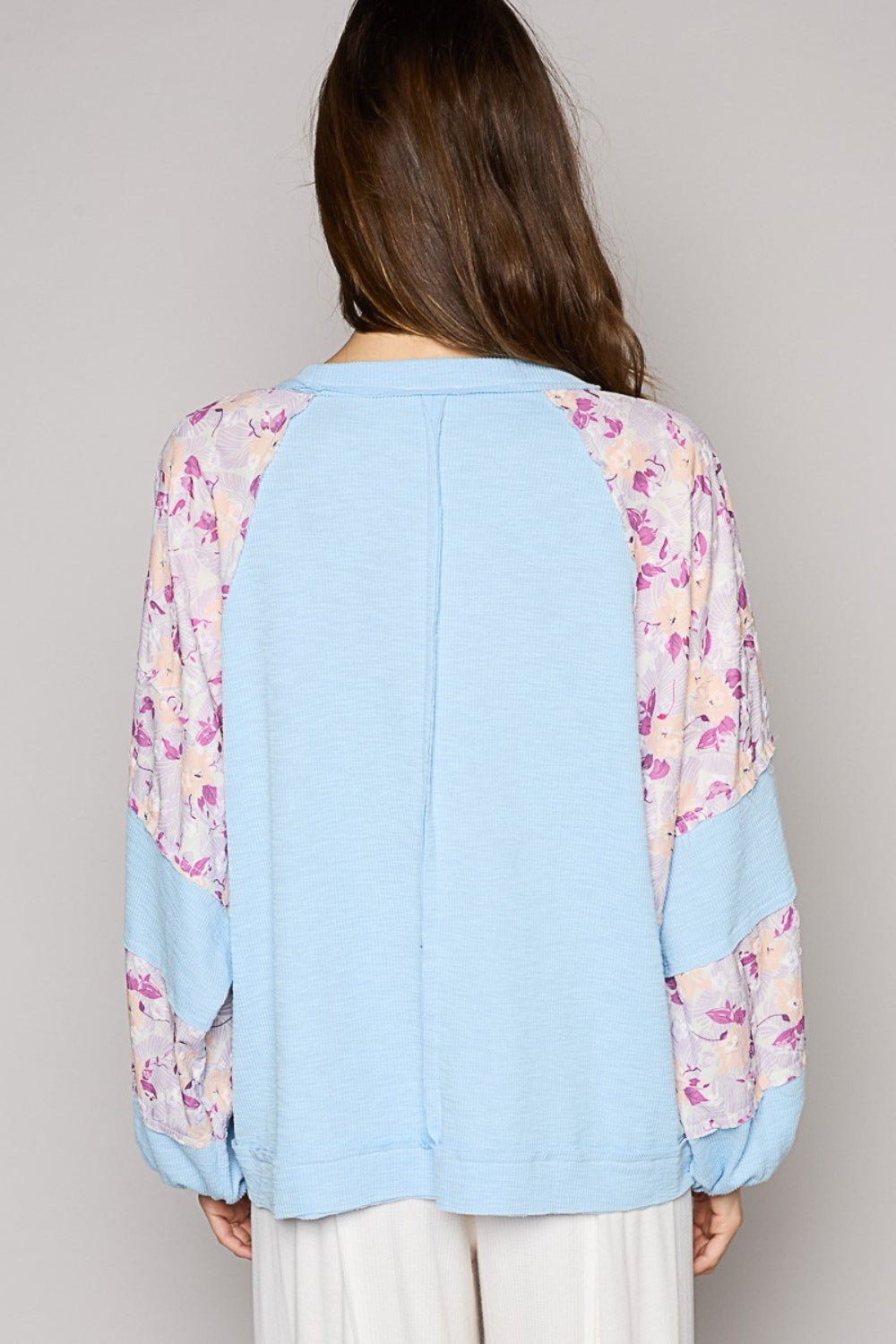 POL Round Neck Balloon Floral Long Sleeve Top - NeoKira Unlimited