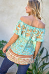 Printed Off Shoulder Smocked Top  Davi & Dani   