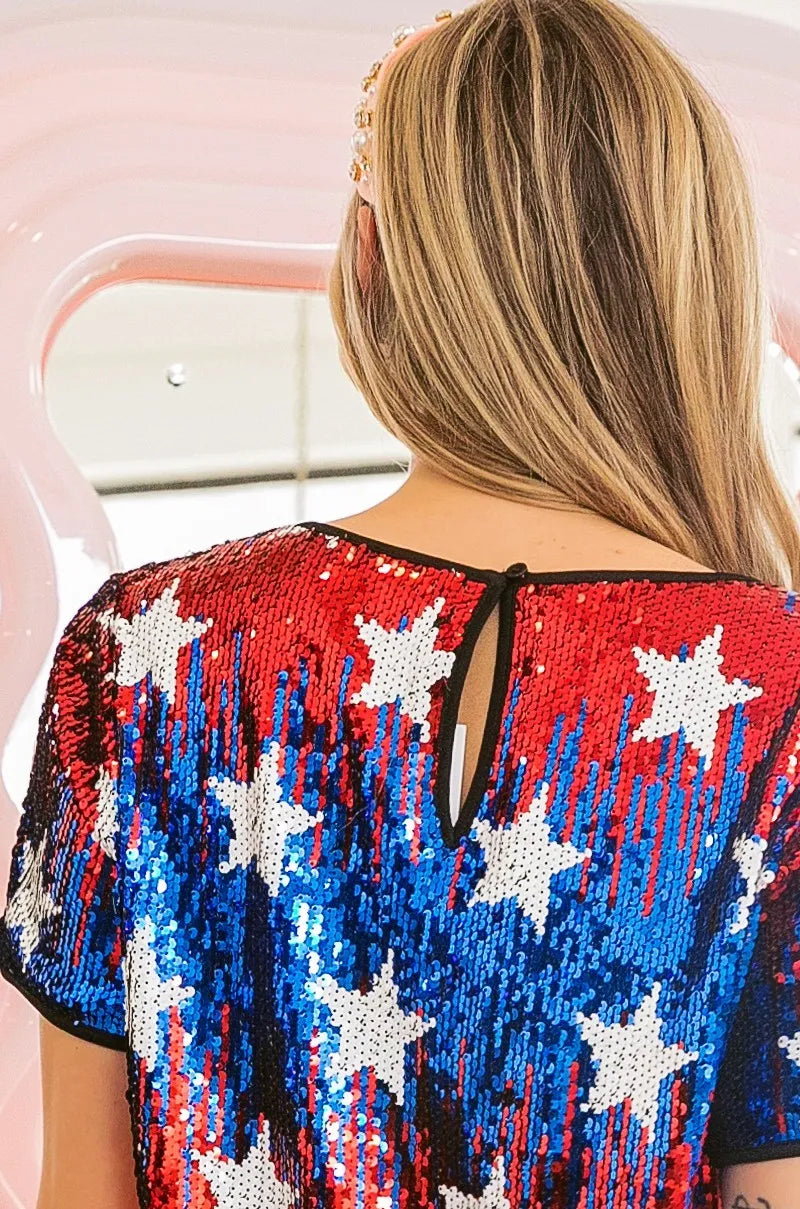 BiBi American Flag Theme Star Pattern Sequin Top - NeoKira Unlimited