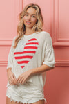 BiBi Striped Heart Contrast Knit Top Top Trendsi   