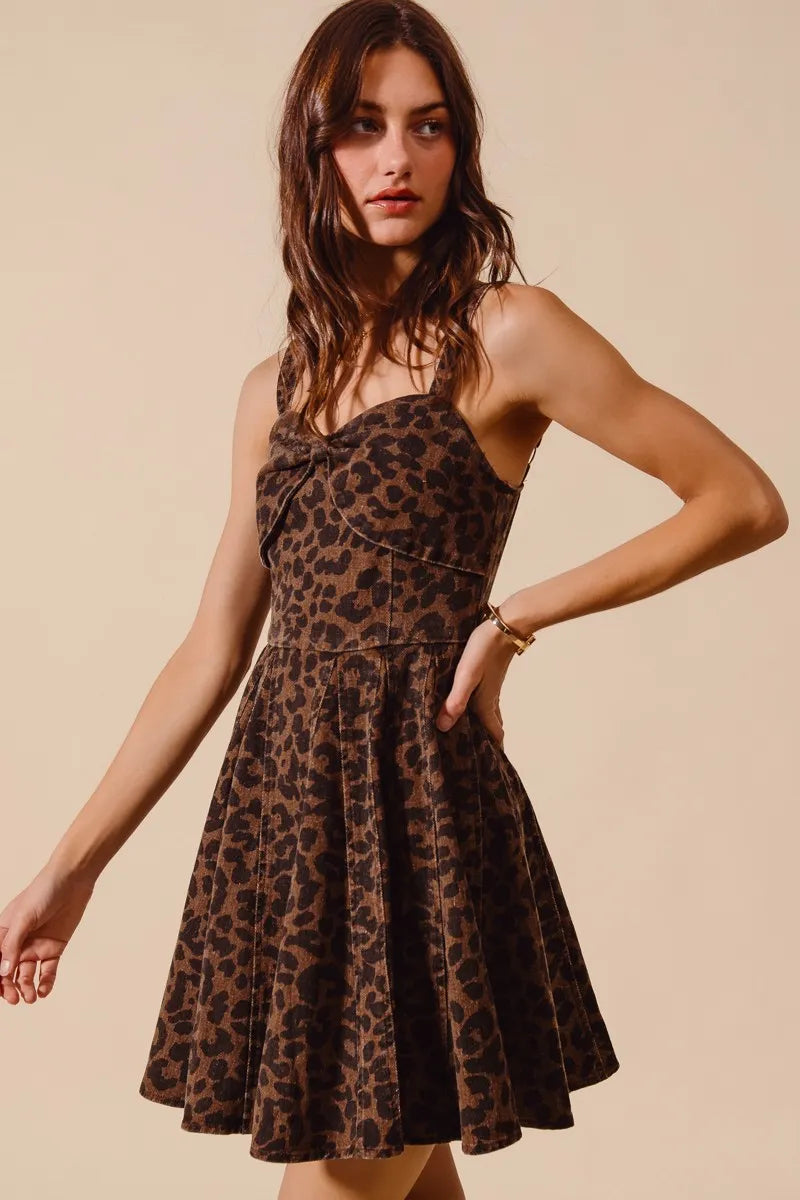 SO ME Leopard Print Flare Dress with Sweetheart Neckline Wild Chic Style - NeoKira Unlimited