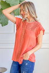 And The Why Lace Detail Ruffle Short Sleeve Blouse  Trendsi   