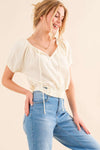 And The Why Cotton Gauze Back Waist Tie Cropped Blouse Blouse Trendsi   