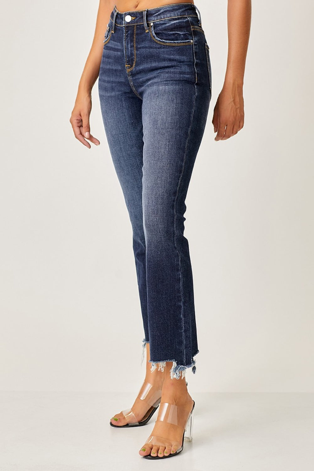 Risen Full Size Frayed Hem Cropped Straight Jeans Jeans Trendsi   