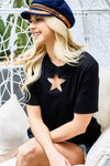 BiBi Star Cutout Short Sleeve T-Shirt T-Shirt Trendsi Black S 