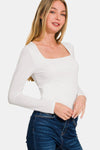 Zenana Square Neck Fitted Long Sleeve T-Shirt T-Shirt Trendsi White S 