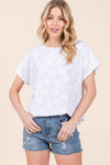 BOMBOM Floral Textured Short Sleeve T-Shirt T-Shirt Trendsi   