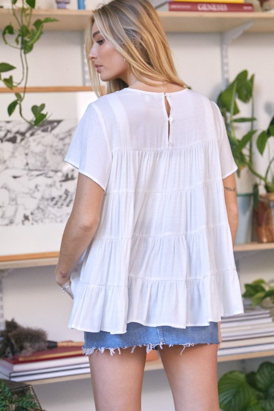 Solid Flared Short Sleeve Top  Davi & Dani   