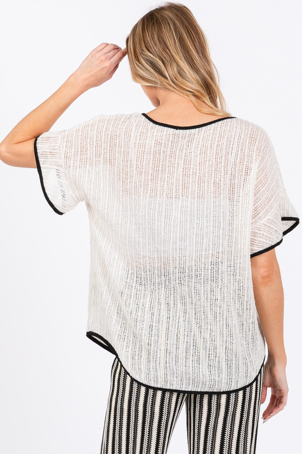 GeeGee Contrast Trim Short Sleeve Knit Cover Up - NeoKira Unlimited
