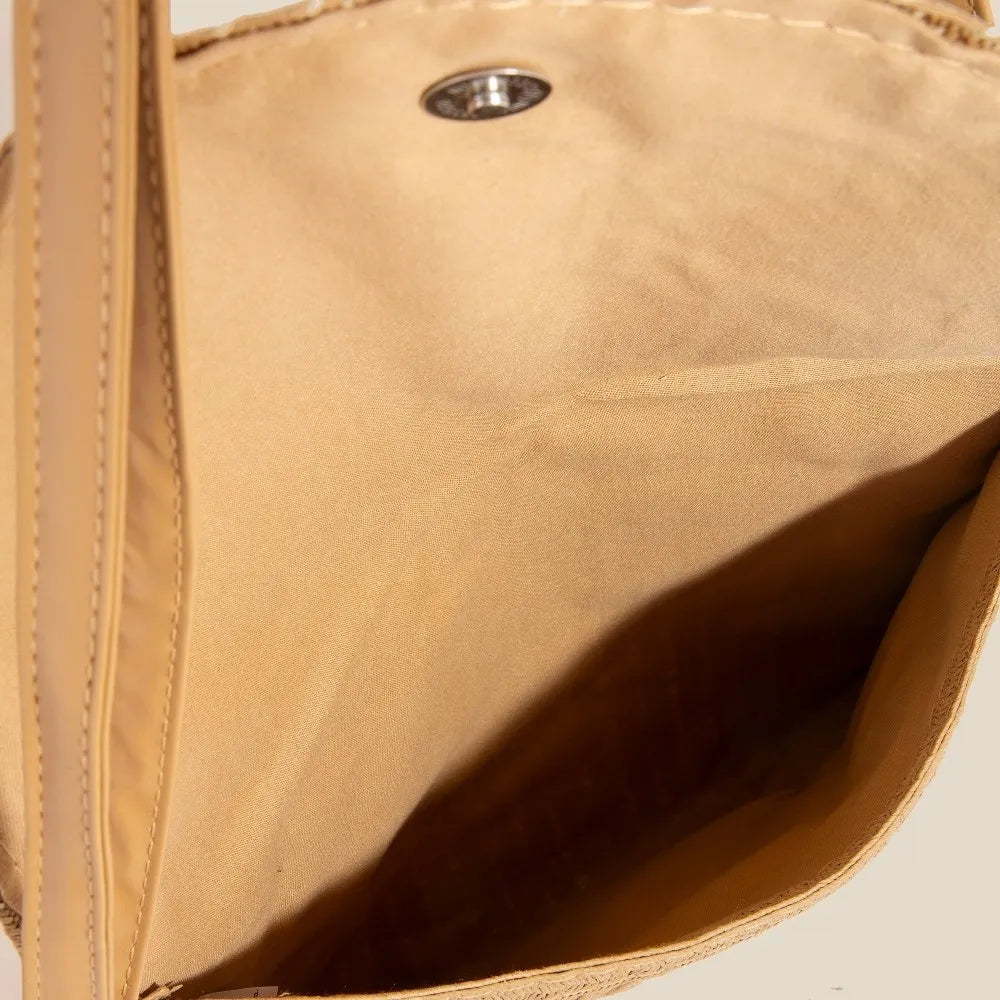 Boho Woven Straw Envelope Crossbody Bag – Natural Tan with Tassel Detail - NeoKira Unlimited
