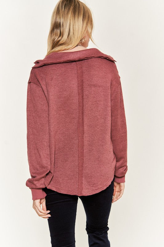 Jade By Jane Deep V-Neck Knit Collared Top | Relaxed Casual Luxe Look - NeoKira Unlimited