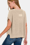 Zenana Short Sleeve Side Slit Sweater Sweater Trendsi   