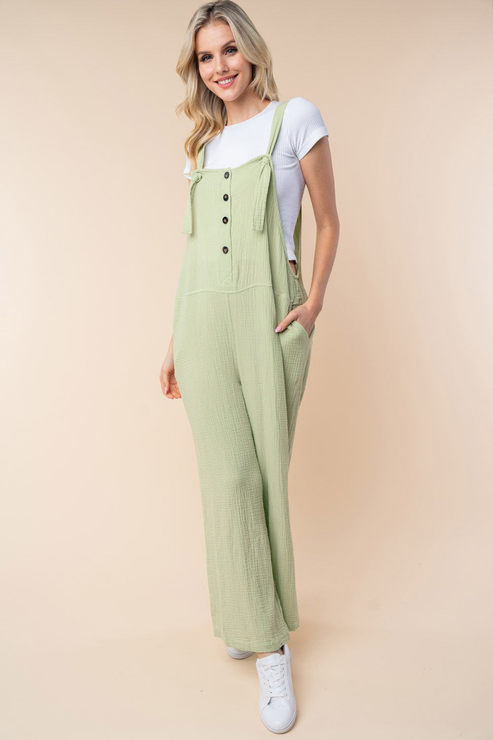 White Birch Texture Sleeveless Wide Leg Jumpsuit - NeoKira Unlimited