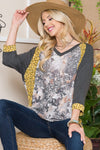 Celeste Full Size Floral Contrast Raglan Sleeve Top Top Trendsi Grey S 