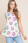 BOMBOM Smiley Face Round Neck Tank Tank Top Trendsi   