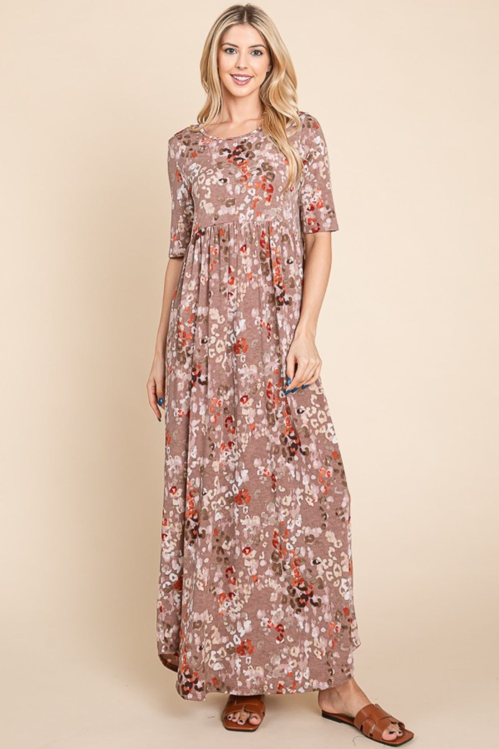 BOMBOM Printed Shirred Maxi Dress Maxi Dress Trendsi   