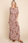 BOMBOM Printed Shirred Maxi Dress Maxi Dress Trendsi   