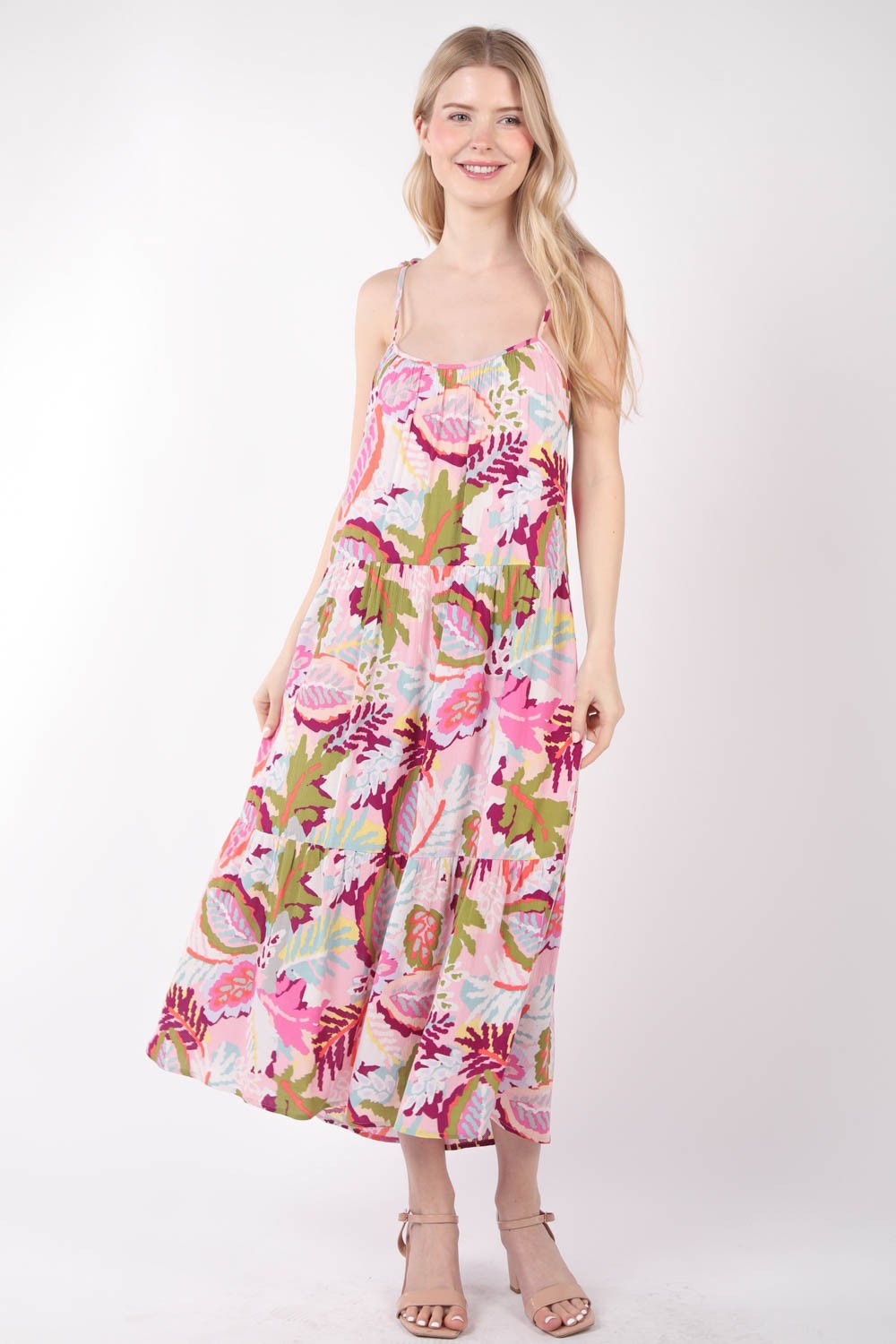 VERY J Tropical Printed Cami Midi Dress Midi Dress Trendsi Pink Mix S 