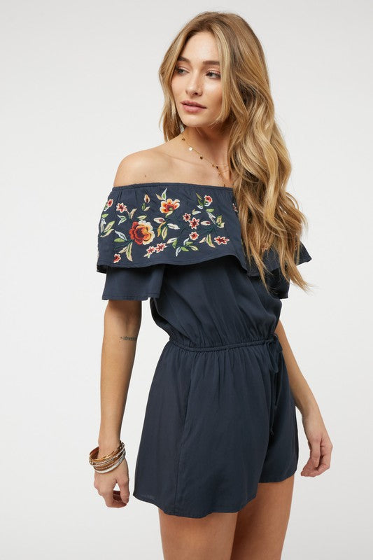 Floral Embroidered Off Shoulder Romper  Davi & Dani   