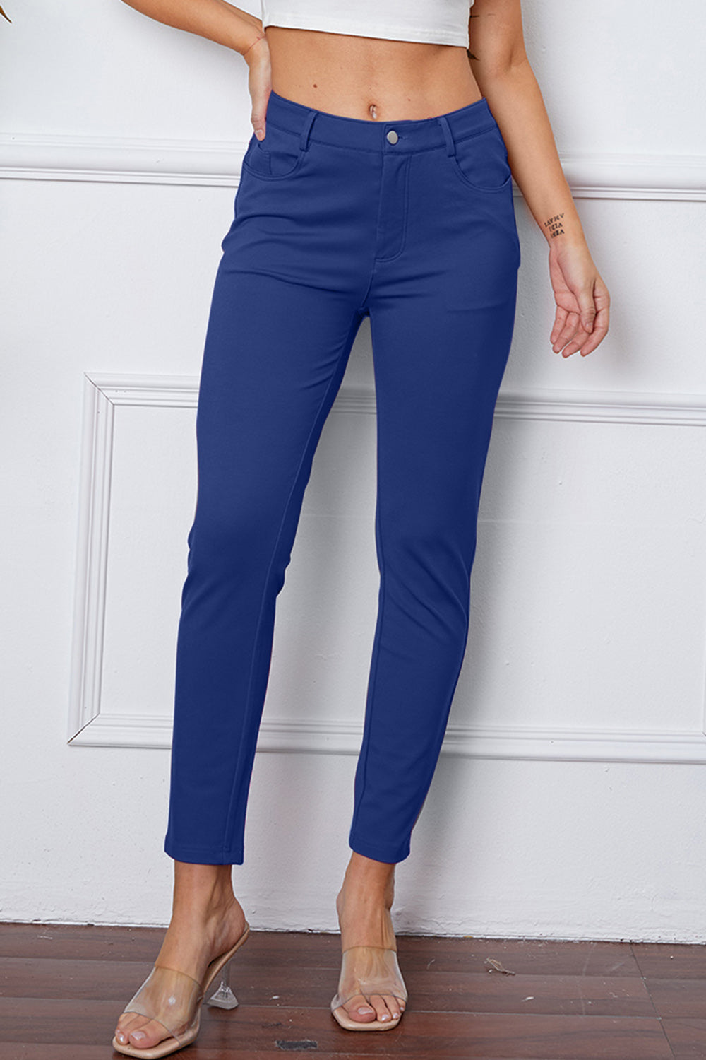 Stretchy Stitch Pants by Basic Bae Pants Trendsi Royal  Blue L 