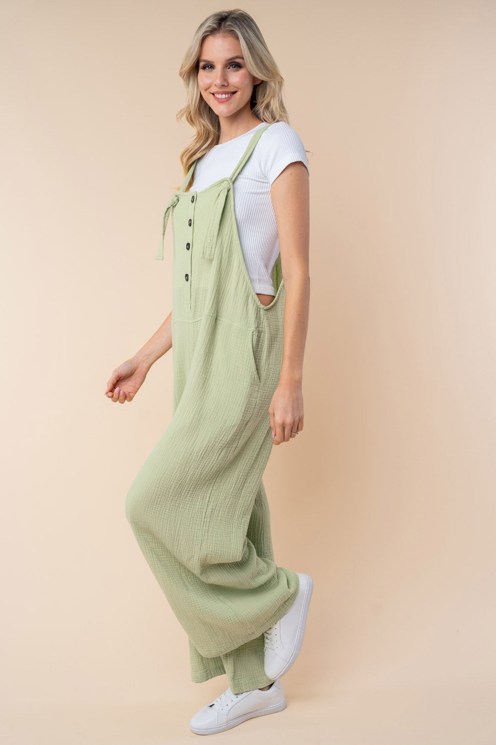 White Birch Texture Sleeveless Wide Leg Jumpsuit - NeoKira Unlimited