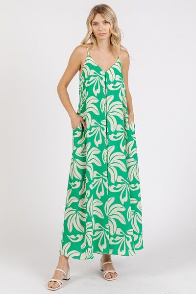 Mittoshop Printed V-Neck Maxi Cami Dress with Pockets - NeoKira Unlimited