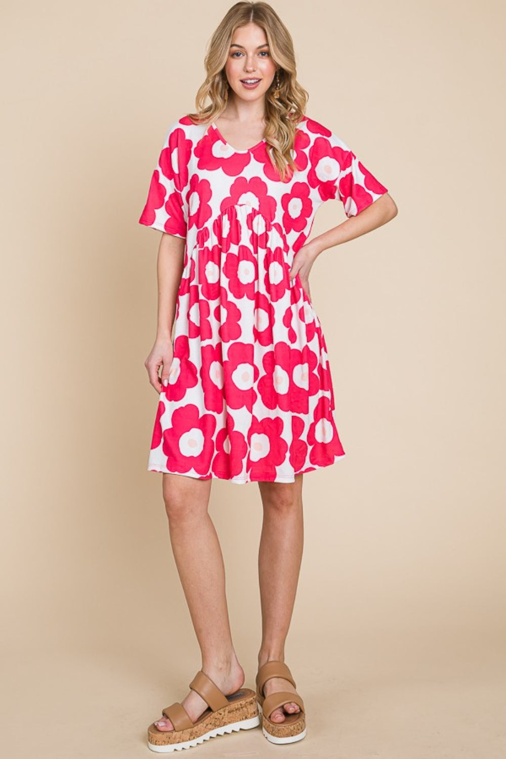 BOMBOM Flower Print Ruched Dress - NeoKira Unlimited