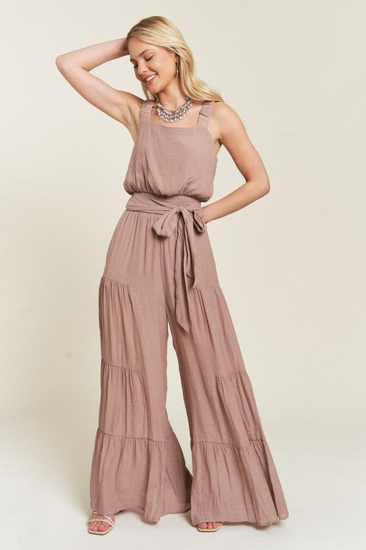 Jade By Jane Square Neckline Wide-Leg Jumpsuit | Boho Casual Elastic Waist - NeoKira Unlimited