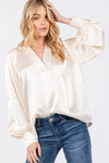 SAGE + FIG Notched Long Sleeve Blouse Blouse Trendsi Ivory S 