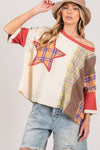 SAGE + FIG Round Neck Plaid Star Patch T-Shirt T-Shirt Trendsi   