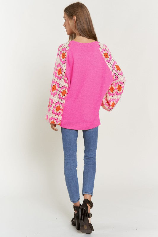 Davi & Dani Crochet Detailed Cozy Long Sleeve Knit Sweater Top - NeoKira Unlimited