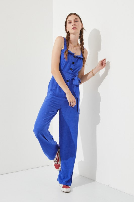 Jade By Jane Boho Luxe Square Neck Belted Jumpsuit | Linen Blend - NeoKira Unlimited