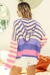 BiBi Striped Color Block  Hooded Knit Top Hooded Top Trendsi   