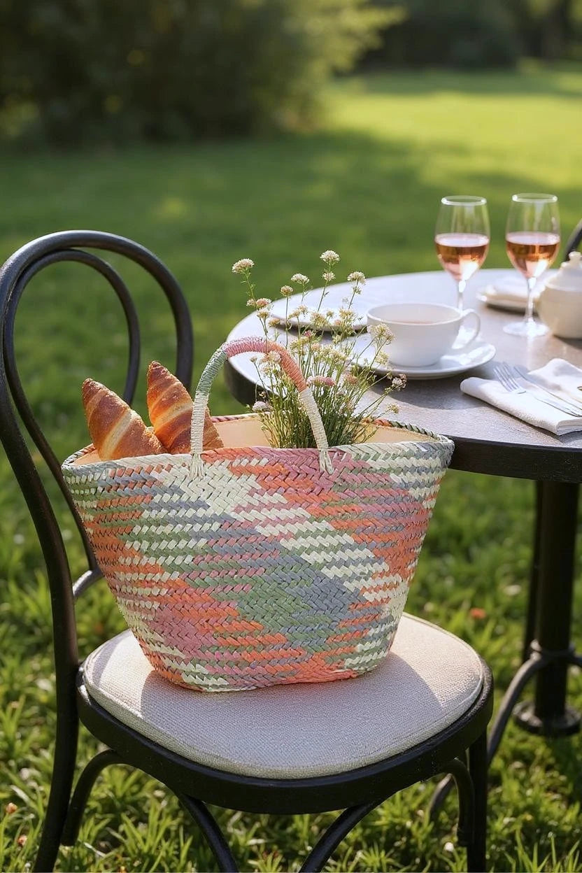 Color Weaved Faux Straw Tote – Large Boho Basket Beach Market Bag - NeoKira Unlimited