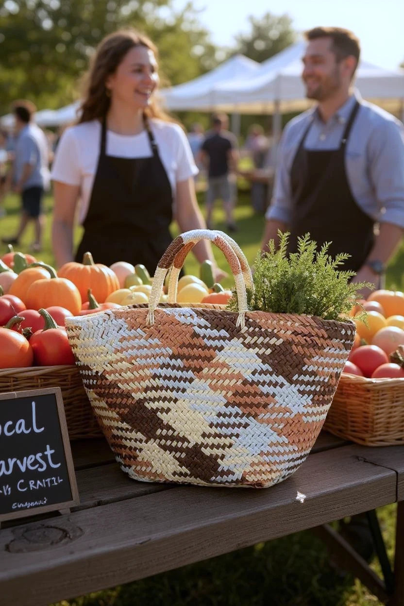 Color Weaved Faux Straw Tote – Large Boho Basket Beach Market Bag - NeoKira Unlimited