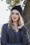 Basic Ribbed Pom Beanie Beanies Leto Collection Black  