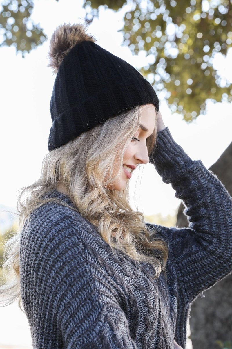 Basic Ribbed Pom Beanie Beanies Leto Collection   