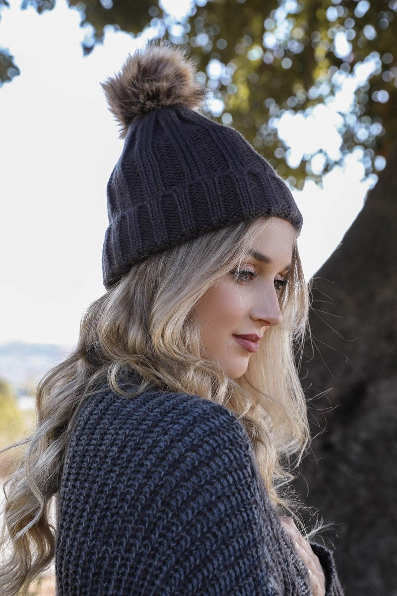 Basic Ribbed Pom Beanie Beanies Leto Collection   