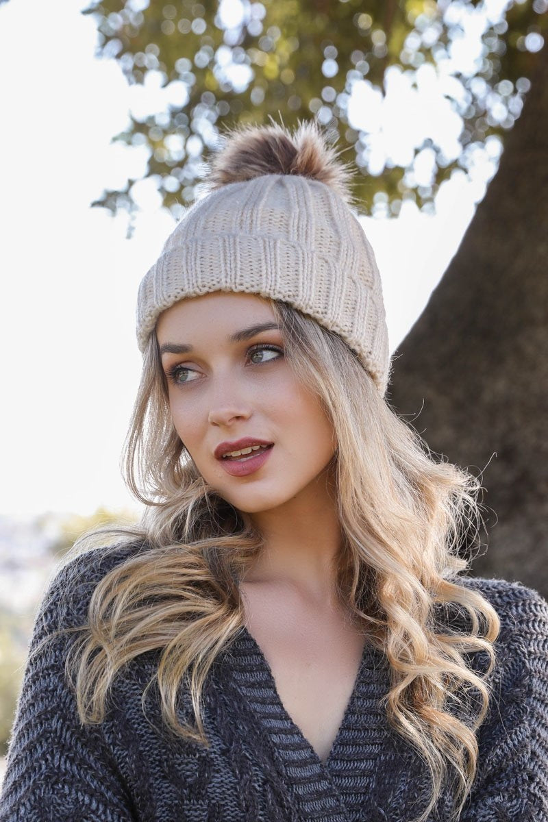 Basic Ribbed Pom Beanie - NeoKira Unlimited