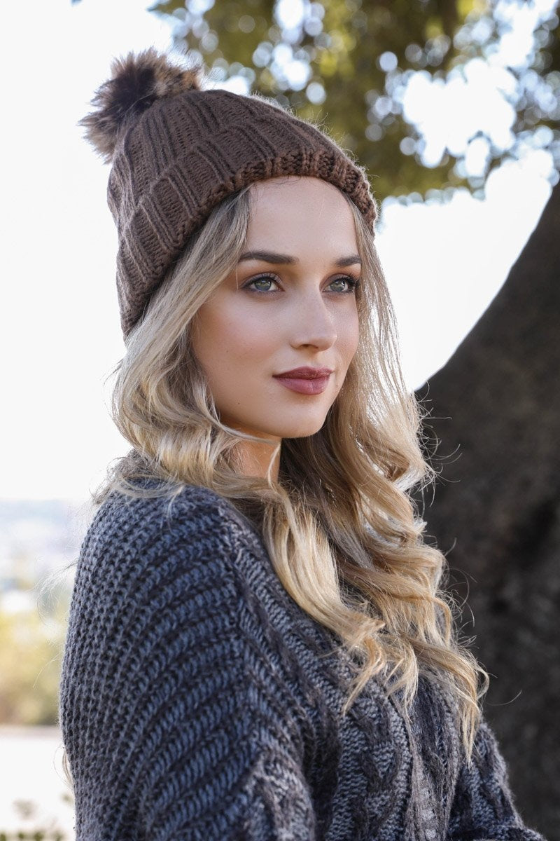 Basic Ribbed Pom Beanie Beanies Leto Collection Mocha  