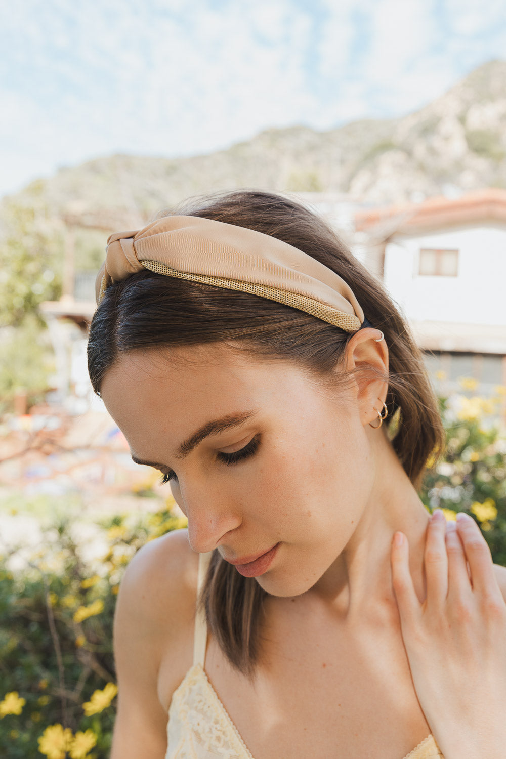 Basic Woven Knot Headband Headbands Leto Collection Beige  