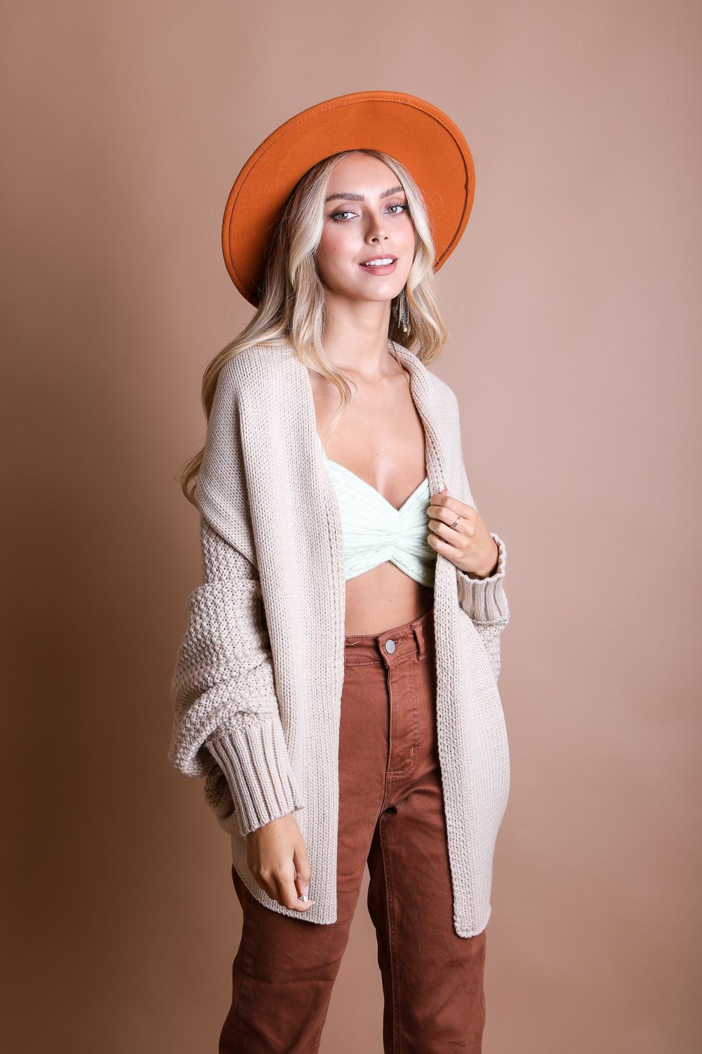 Bat Sleeve Knit Cardigan Cardigan Leto Collection Beige  