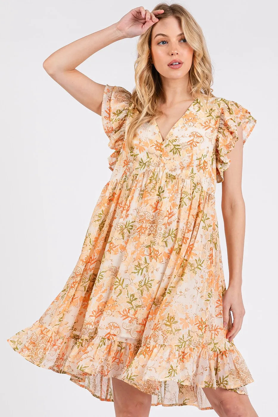 Mittoshop Floral Chiffon Ruffle Short Sleeve Mini Dress - NeoKira Unlimited