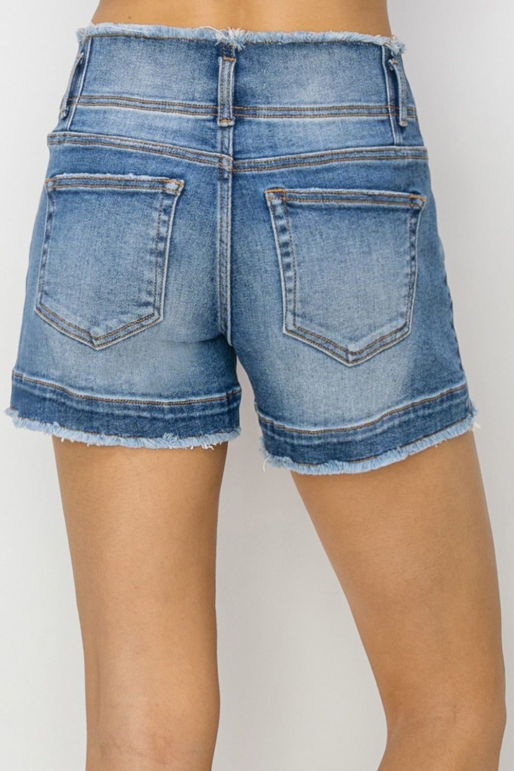 RISEN High Rise Seam Detailed Raw Edge Denim Shorts Denim Shorts Trendsi   